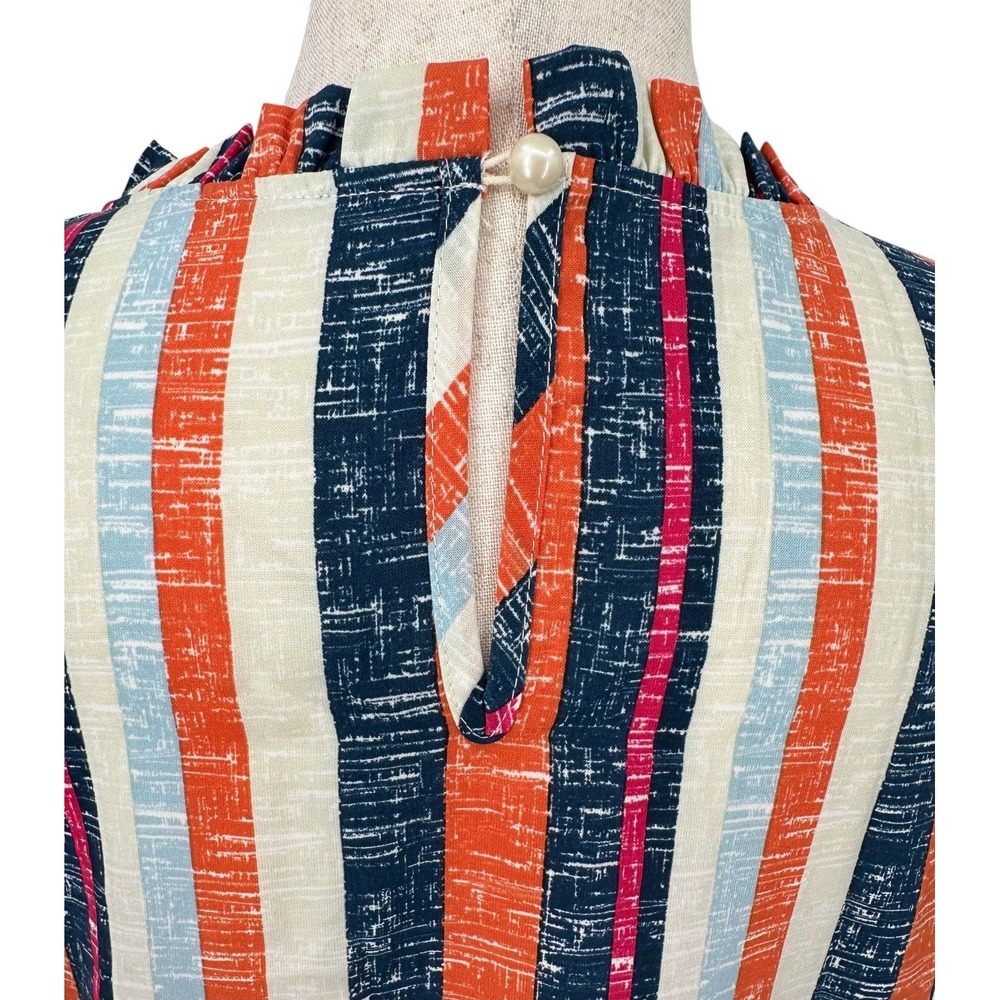 SHEWIN Flutter Sleeve Blouse Navy & Orange Stripe Ruffle Neck Women's 2XL - Picture 8 of 11